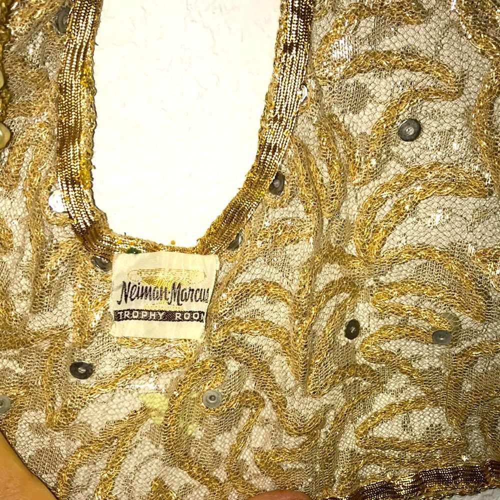 Neiman Marcus. Shimmer jacket rhinestones with gold braid.